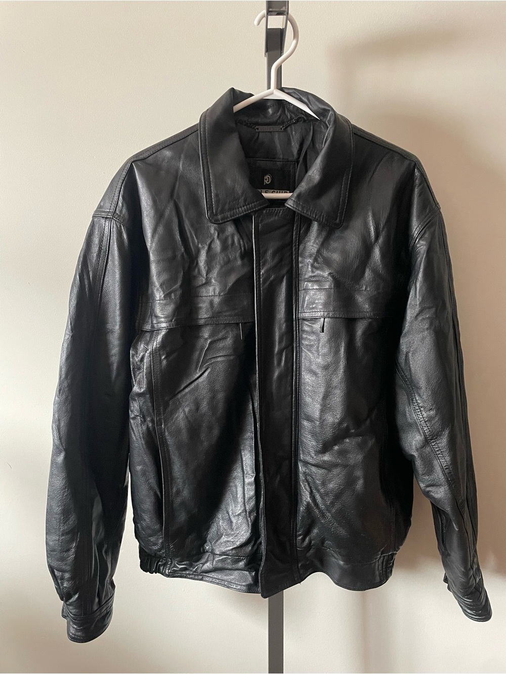 80s 90s Vintage Pelle Cuir 100% Leather Bomber Jacket Black Mens WRINKLED
